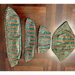Longaberger Basket Liners Set of 4 –Holly Berry Stripe Christmas Holiday Retired